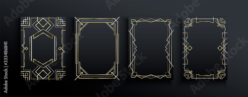 Abstract gold black art deco frame template set