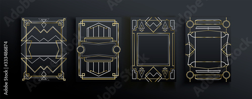 Luxury gold black art deco frame background set