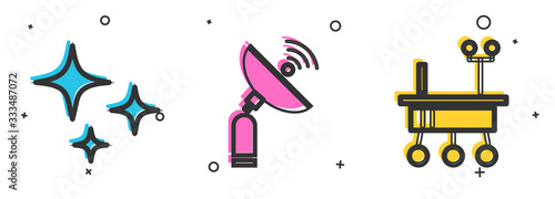 Set Falling star, Radar and Mars rover icon. Vector
