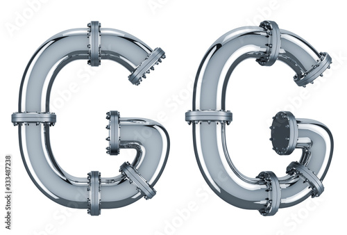 Letter G from steel pipes, 3D rendering