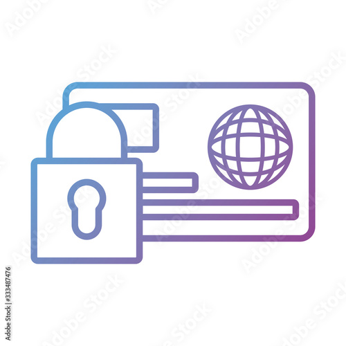 credit card and padlock payment online line degradient style