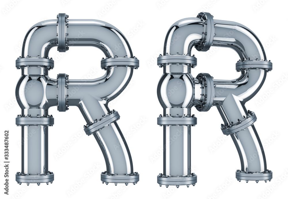 Letter R from steel pipes, 3D rendering Letter R from steel pipes, 3D rendering