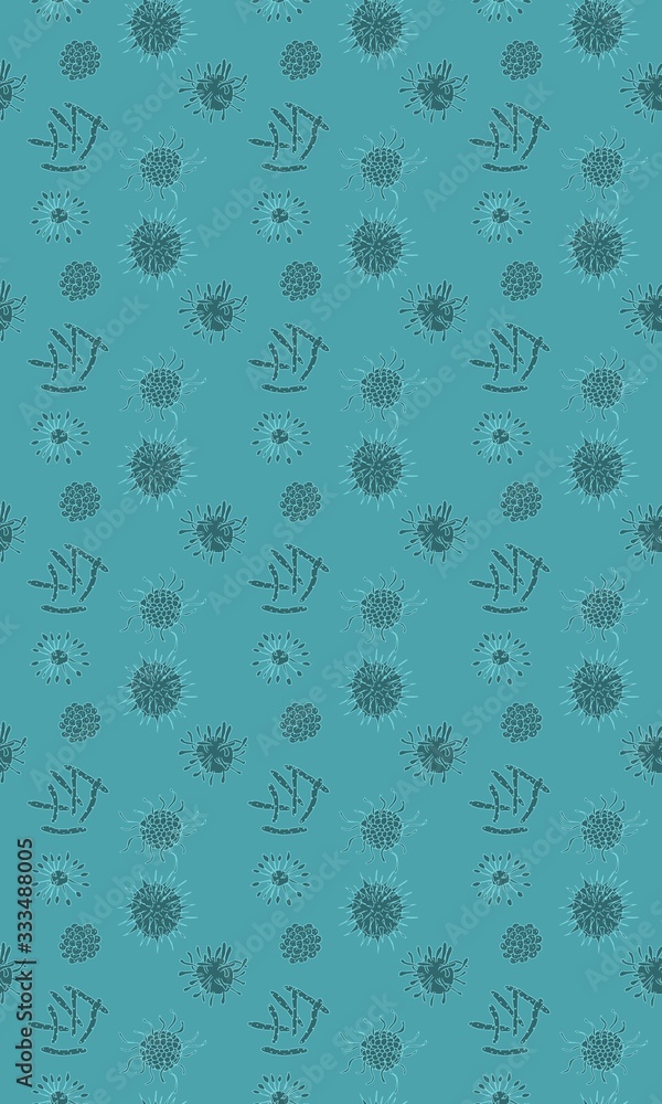turquoise background with germs diseases doodle