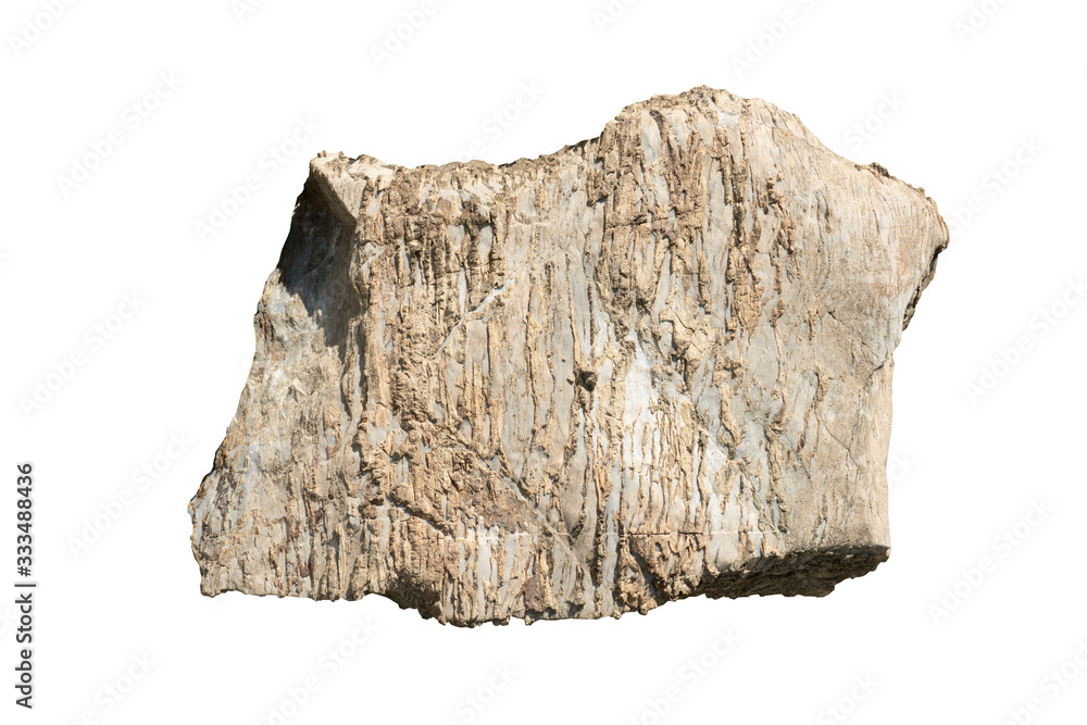Fototapeta premium Object textured on white background of Scree Stone : The rocks from the mountains that have been submerged in water are then precipitated. For garden decoration design.