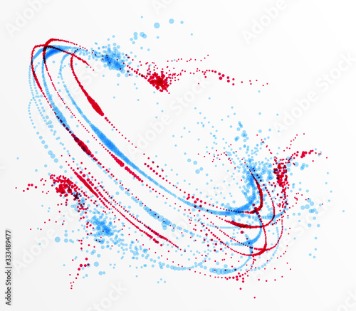 Dotted particle whirl flowing vector abstract background, life forms bio theme microscopic vortex design, dynamic dots elements in spin motion.