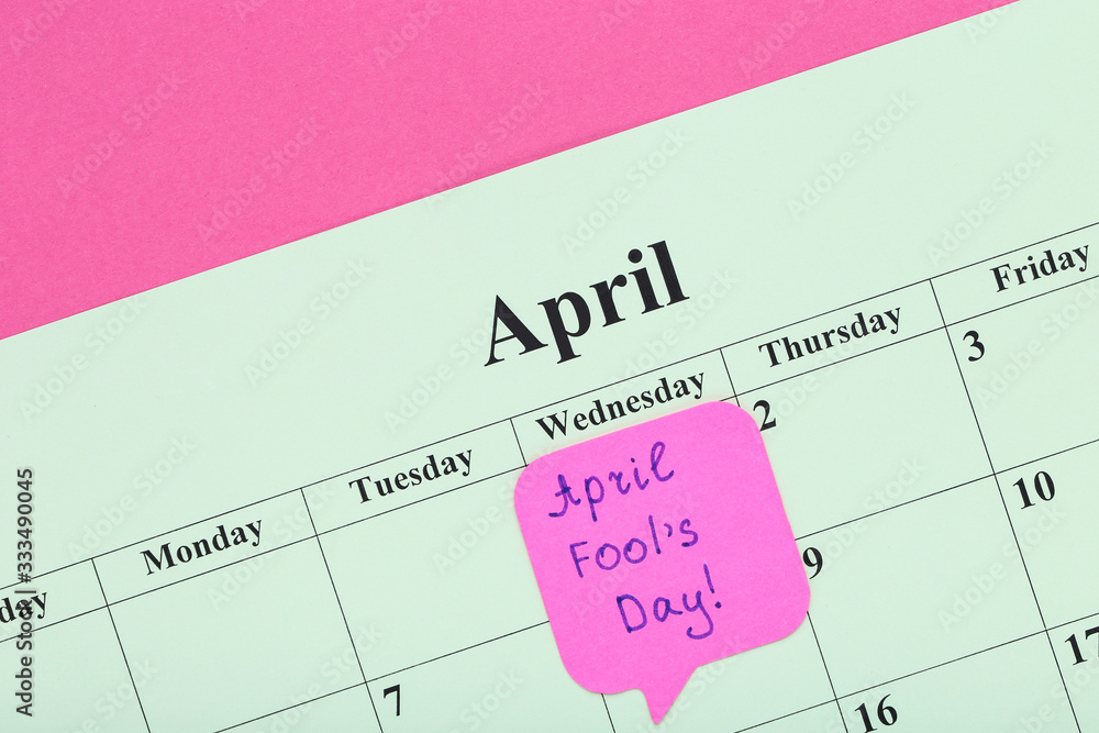 Text April Fool's Day on paper calendar Text April Fool's Day on paper calendar