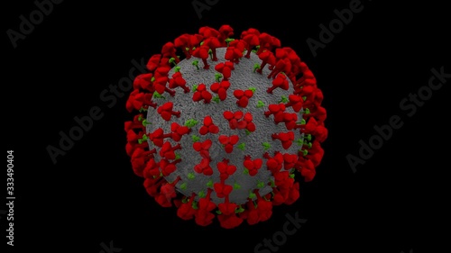 Loop able Rotating Covid-19 corona virus sign symbol cell with white alpha mask channel footage isolated on black background.