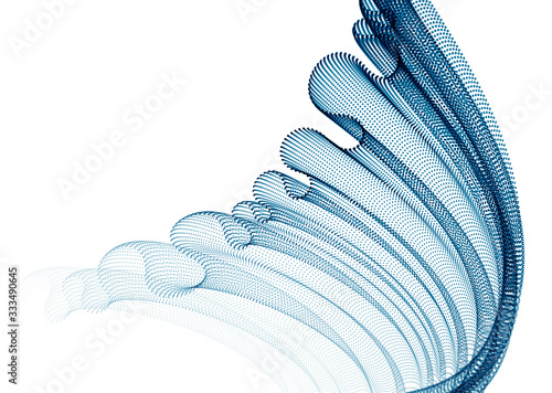 Wave of flowing particles abstract vector background, smooth curvy shape dots transparent tulle textile on wind. 3d shape dots blended mesh, relaxing tranquil wallpaper.