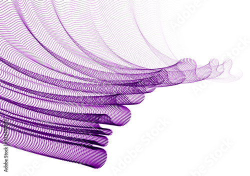 Wave of flowing particles abstract vector background, smooth curvy shape dots transparent tulle textile on wind. 3d shape dots blended mesh, relaxing tranquil wallpaper.