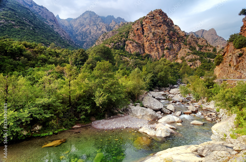 River and canyon of Asco in Corsica imountain