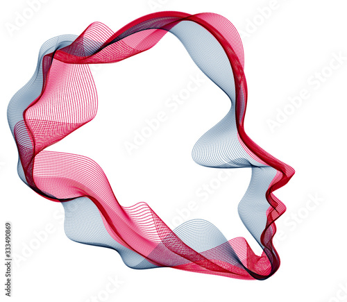 Artificial Intelligence, abstract artistic human head portrait made of dotted particles array, vector software digital visual interface. Digital soul, spirit of technological time.