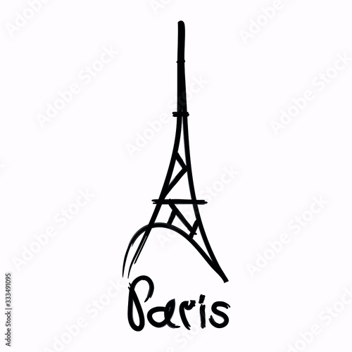 Paris and Eiffel tower logo. Grunge style. Hand drawn lettering. Modern design. Fashion print for clothes, cards, picture banner for websites. Vector illustration