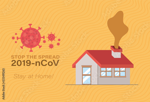 House and stop the spread with 2019 ncov virus text vector design