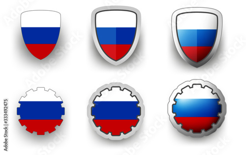 Free Download 6 Russia vector icons button shield and gear, flat and volumetric style in flag colors red, blue, white for flyer any holiday design or poster - GFXLoad