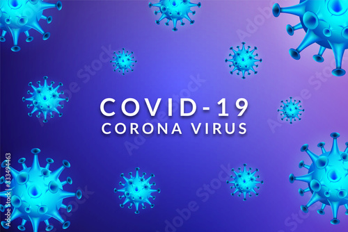Covid 19 virus design in bright blue. A deadly virus outbreak from China or often called the corona virus