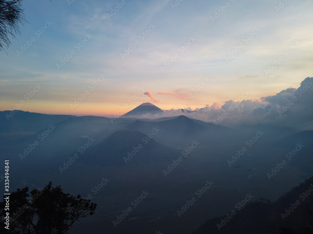 Beautiful sunrise at Mount Bromo view point