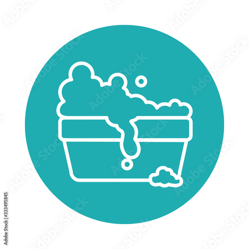 bucket with soapy water icon, block style
