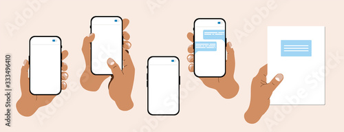 Wallpaper Mural Hand illustration set. Modern vector hands holding note book, cell phones with a text message on a screen. Web, App design infographics. Popular, trendy flat illustrations. Torontodigital.ca