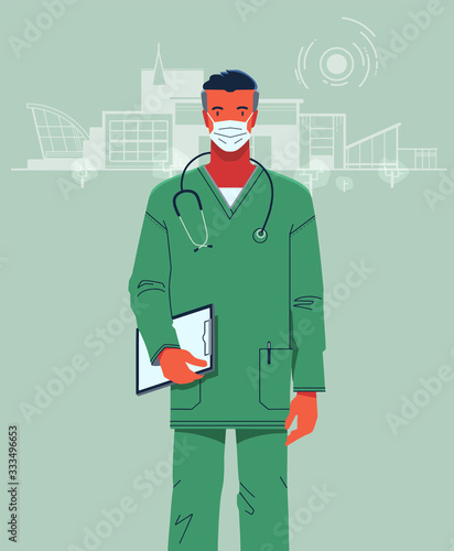 doctor in a protective mask and in a medical suit 