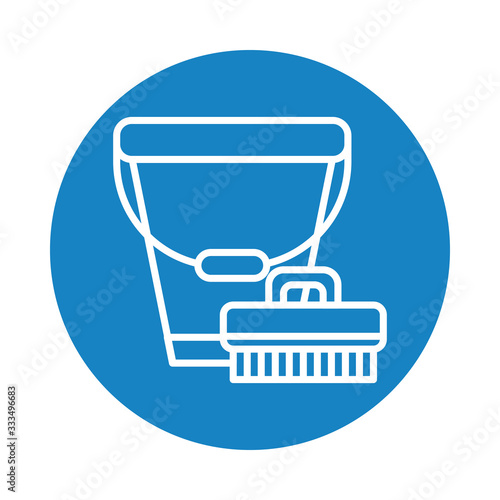 cleaning brush and bucket icon, block style