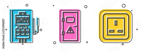 Set Electrical panel, Electrical cabinet and Electrical outlet icon. Vector