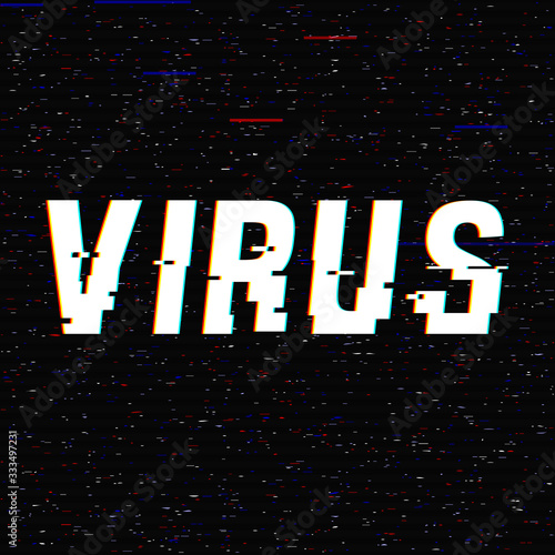 Virus vector glitch text. Stop Novel virus outbreak covid-19 2019-nCoV symptoms in Wuhan China. Travel or vacantion warning with anaglyph 3D effect. Pandemic and epidemic flyer, poster layout