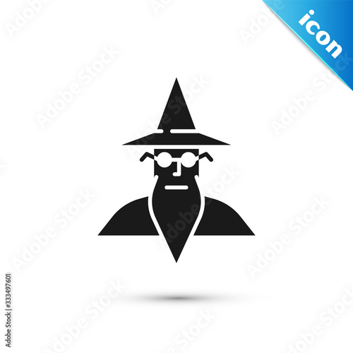 Grey Wizard warlock icon isolated on white background. Vector Illustration