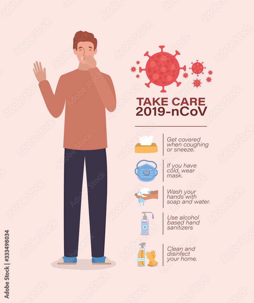 Avatar man take care 2019 ncov virus vector design Avatar man take care 2019 ncov virus vector design