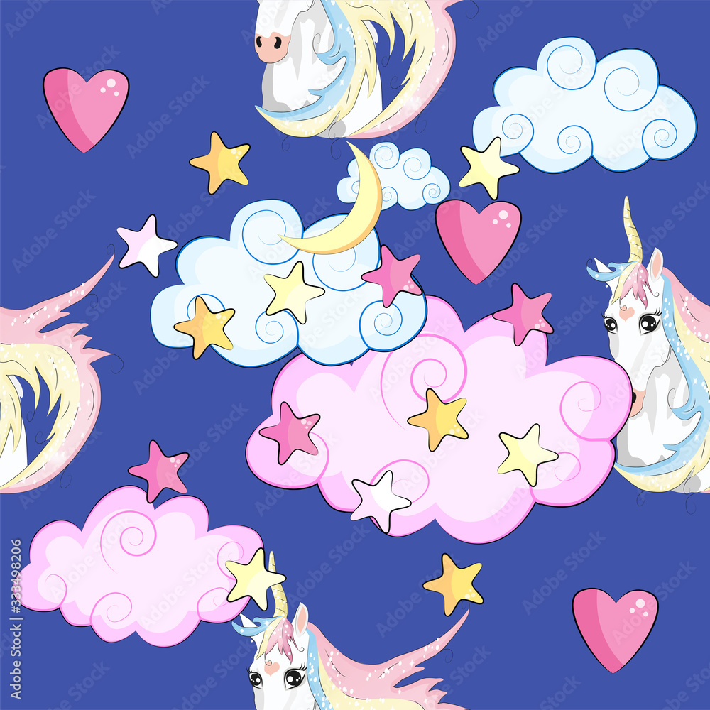 Seamless pattern with unicorns and stars. Baby background. Seamless pattern with unicorns and stars. Baby background.