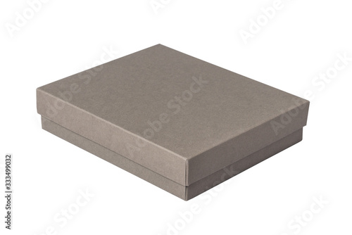 Grey carton gift box with cover, isolated