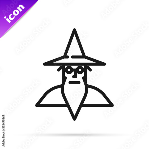 Black line Wizard warlock icon isolated on white background. Vector Illustration