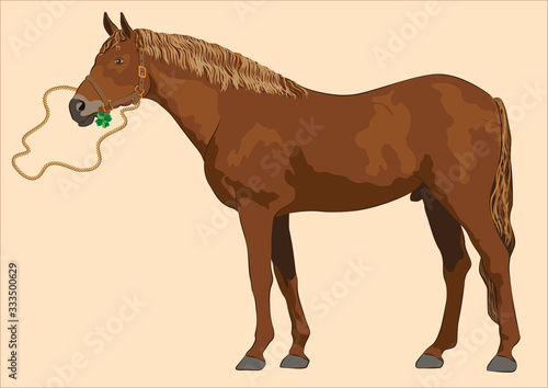 Brown Horse with Clover