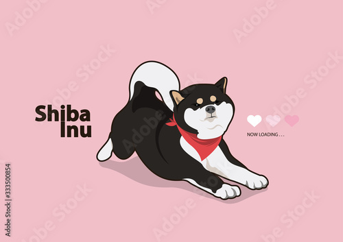 Cute Lazy Black Shiba Inu. Black Shiba dog is lazy and stretch oneself in the winter morning. Design with flat coloring style.