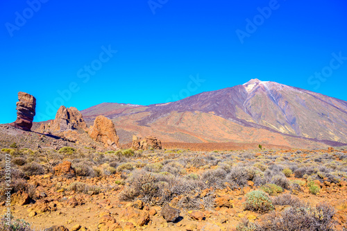 Lava fields in volcano Mount Teide national park on Tenerife island, Canary, Spain