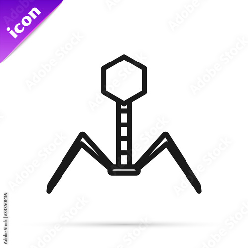 Black line Bacteria bacteriophage icon isolated on white background. Bacterial infection sign. Microscopic germ cause diseases concept. Vector Illustration