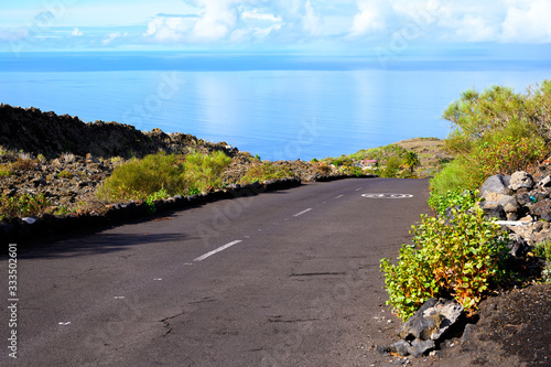 Road trip on La Palma island, view from old asphald road to Atlantic ocean photo