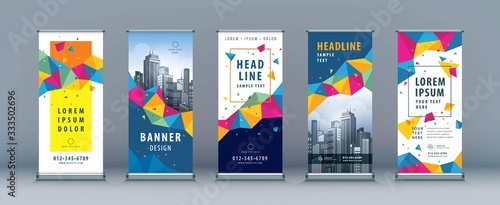 Business Roll Up Set. Standee Design. Banner Template, Abstract Colorful Geometric Polygon