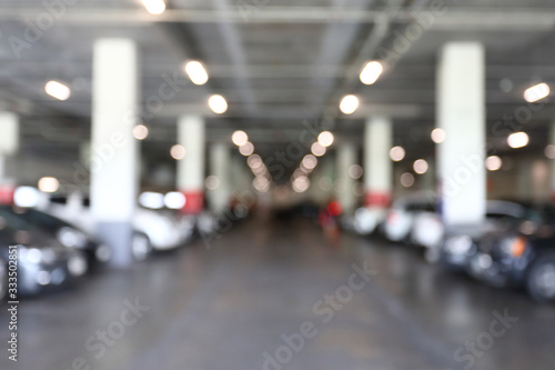 underground of car park in business building, blur image background