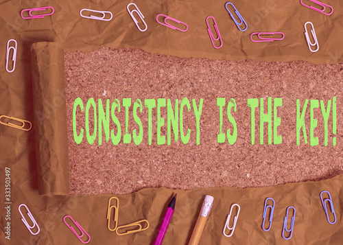 Writing note showing Consistency Is The Key. Business concept for by Breaking Bad Habits and Forming Good Ones photo