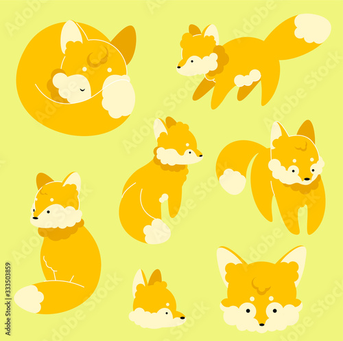 A set of cute cartoon foxes. Isolated vector illustration.