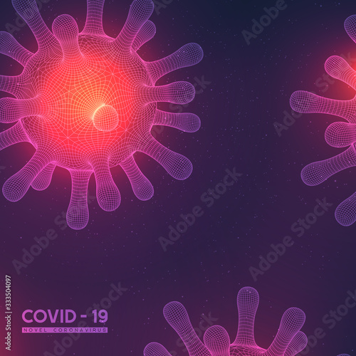 Coronavirus, virus strain of MERS-Cov and Novel coronavirus 2019-nCoV, Covid-19. Vector concept of dangerous virus, 3d grid texture.