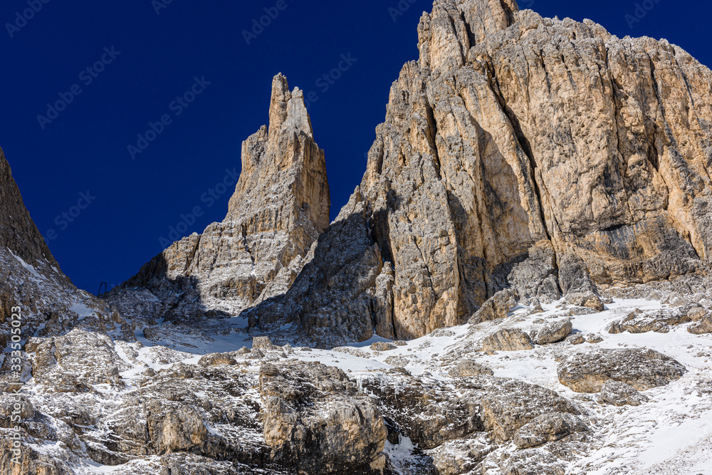 Dolomiti, Torri del Vajolet, Ciampedie, Vigo di Fassa, Trentino, Italia Dolomiti, Torri del Vajolet, Ciampedie, Vigo di Fassa, Trentino, Italia