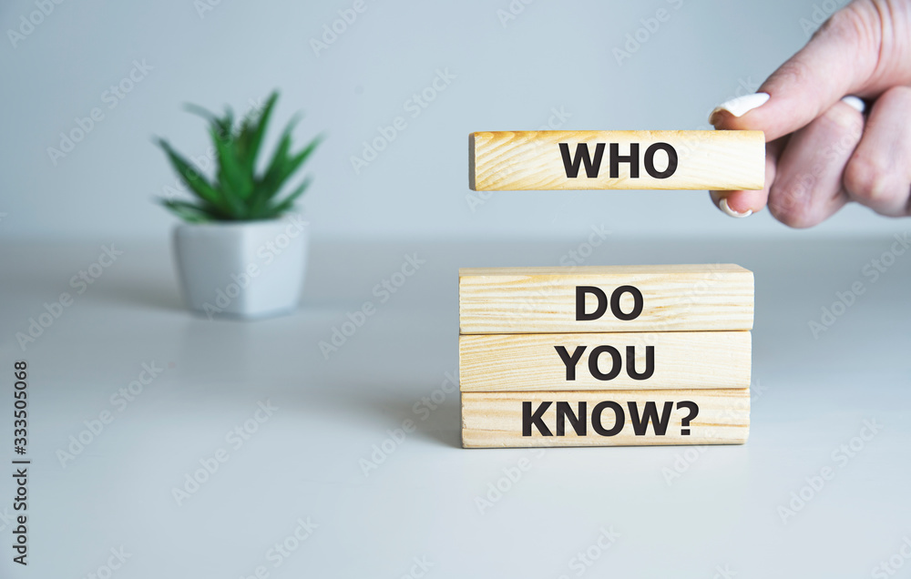 Who Do You Know text on wooden cubes, business concept. - obrazy, fototapety, plakaty 