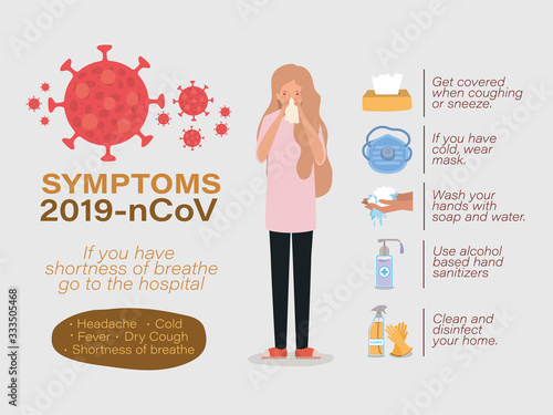 Avatar woman symptoms 2019 ncov virus vector design