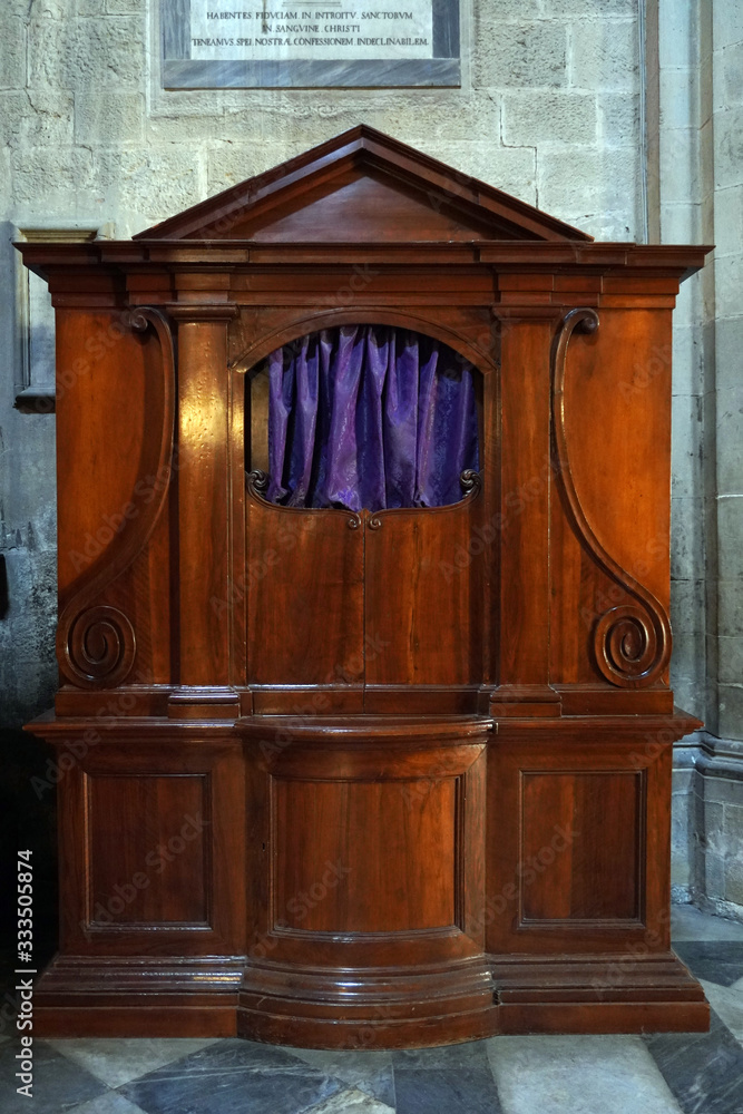 Europe, Italy , Rome march 2020 Example of a traditional catholic confession box where people would confess sins and be blessed with forgiveness - religion
