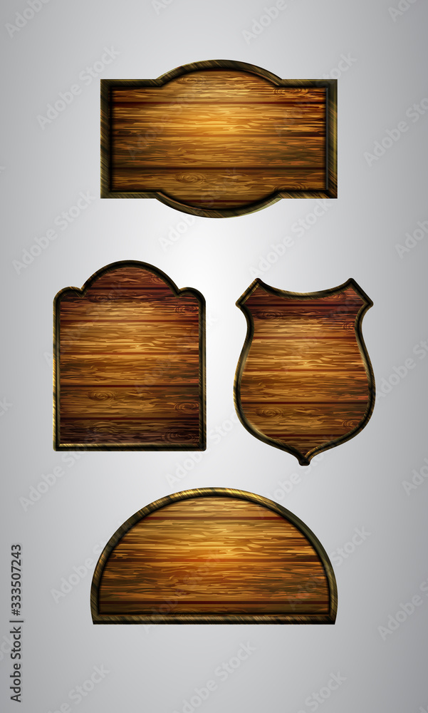 Naklejka premium Vector realistic illustration of wooden signboard