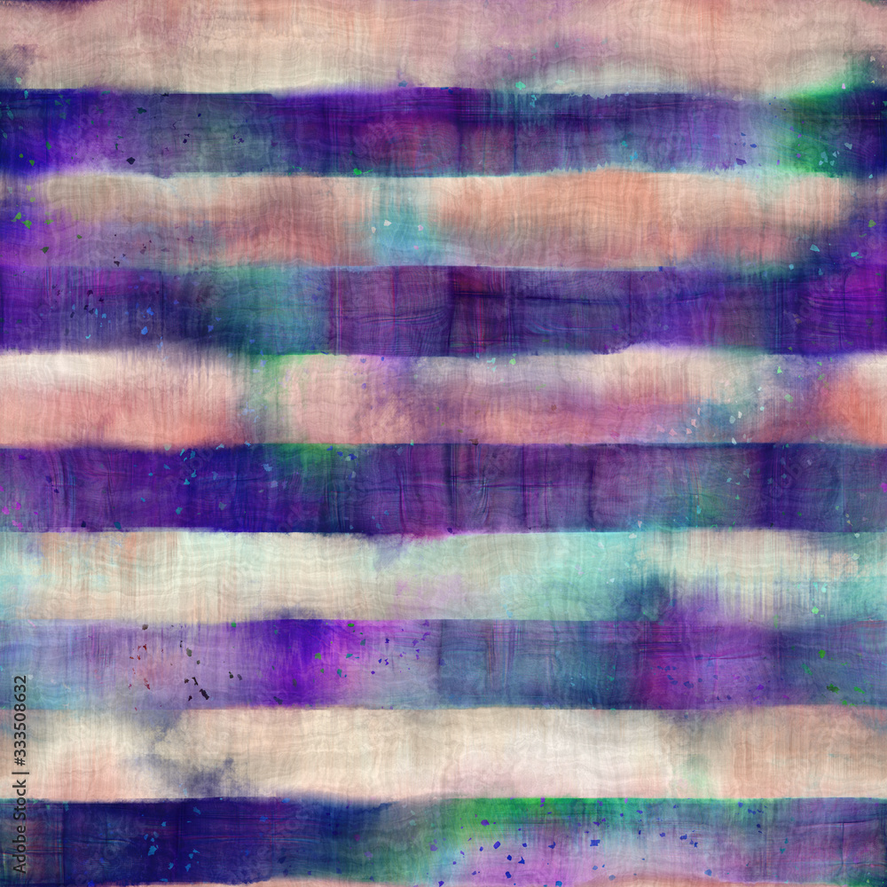Seamless purple and peach ombre fade painterly watercolor wash grungy horizontal stripe pattern graphic design. Seamless repeat raster jpg pattern swatch.