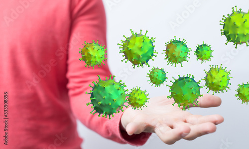 Group of virus cells. 3D illustration of Coronavirus cells.