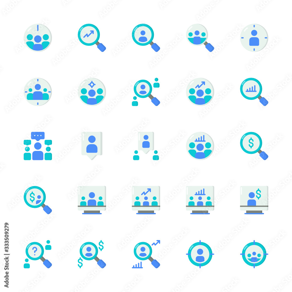 Set of focus marketing sales flat style icon - vector Set of focus marketing sales flat style icon - vector