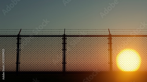 Fence at Sunset Nature 3D Rendering